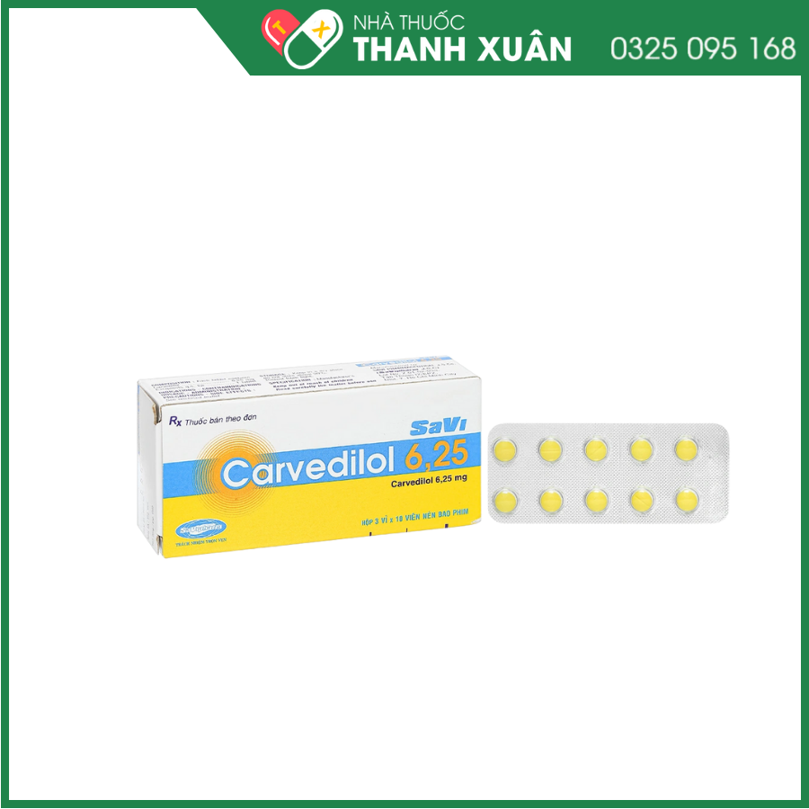 Savi Carvedilol 6.25 trị tăng huyết áp, suy tim sung huyết